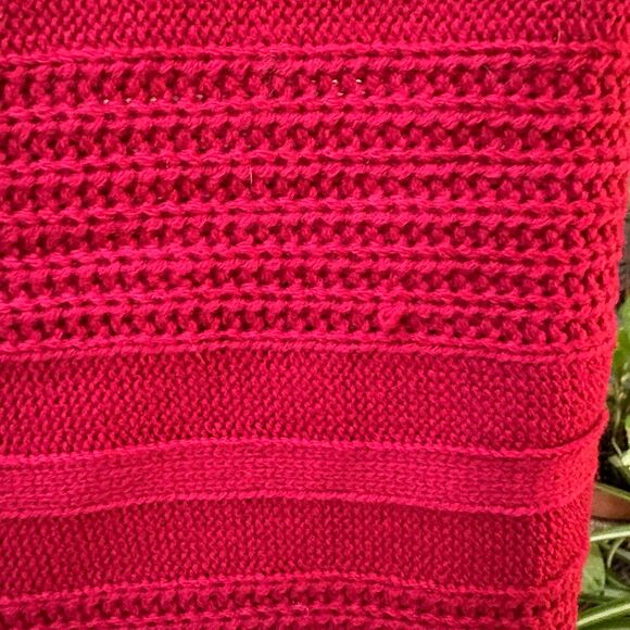 Unisex Red Cotton Knit Infinity Scarf, Tunnel Neck - Picture 6 of 6